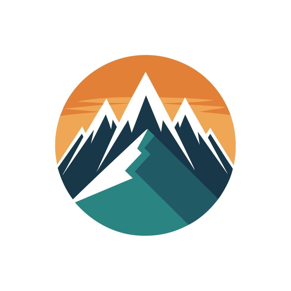 A minimalist logo of a mountain set against a sunset background, simple minimalist mountain logo design icon template vector