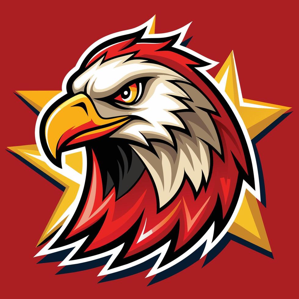 un retro águila mascota logo presentando el cabeza de un águila con un estrella en el fondo, retro águila mascota logo vector