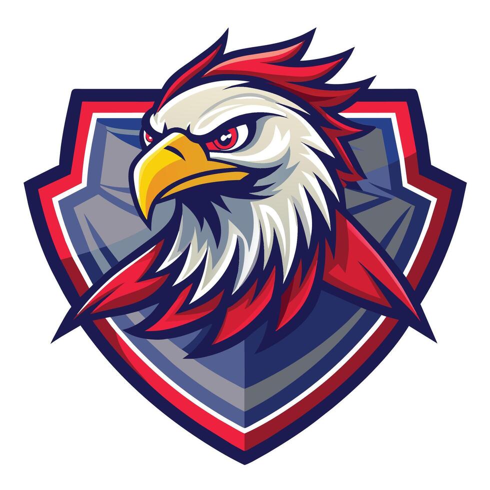 Retro eagle mascot logo featuring an eagle head with a red beak placed on a shield design, Retro Eagle Mascot Logo vector