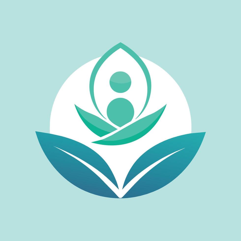 A person is seen inside a vibrant green leaf, Produce a clean symbol for a wellness app, minimalist simple modern logo design vector