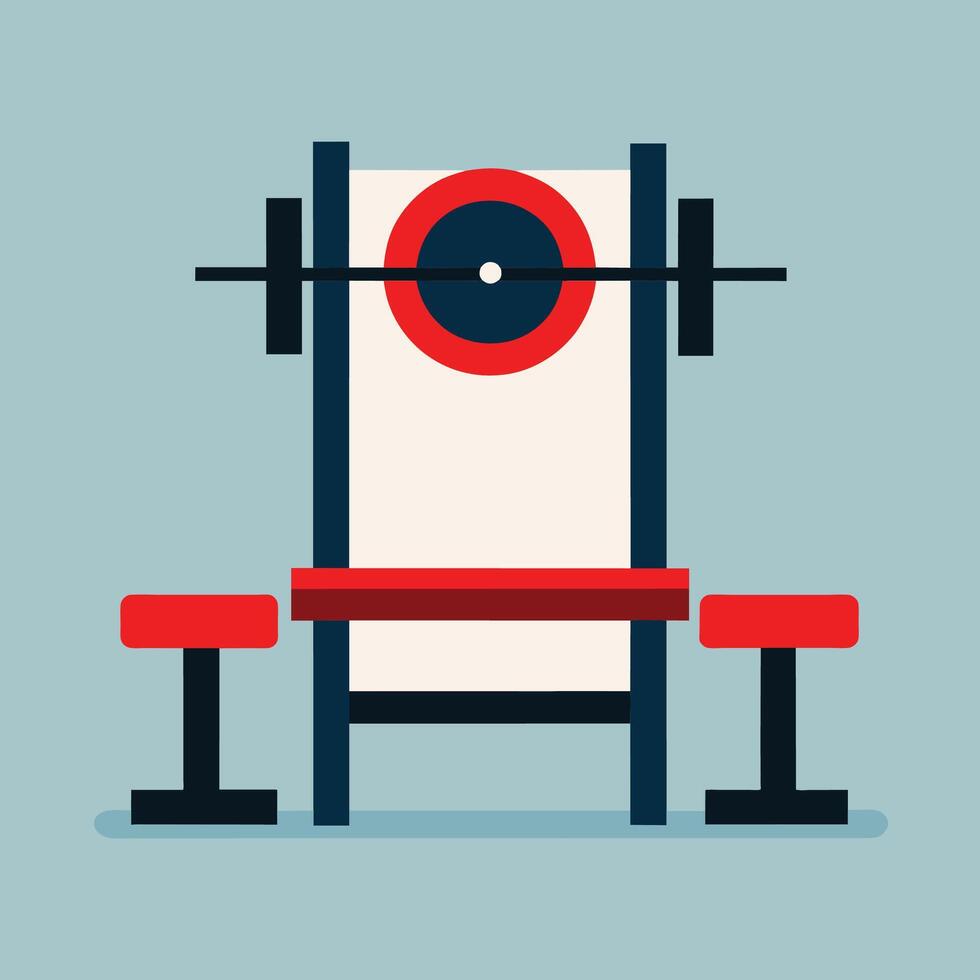 A weight bench with a barbell placed on top, ready for strength training, Weight bench and squat rack ensemble, minimalist simple modern logo design vector