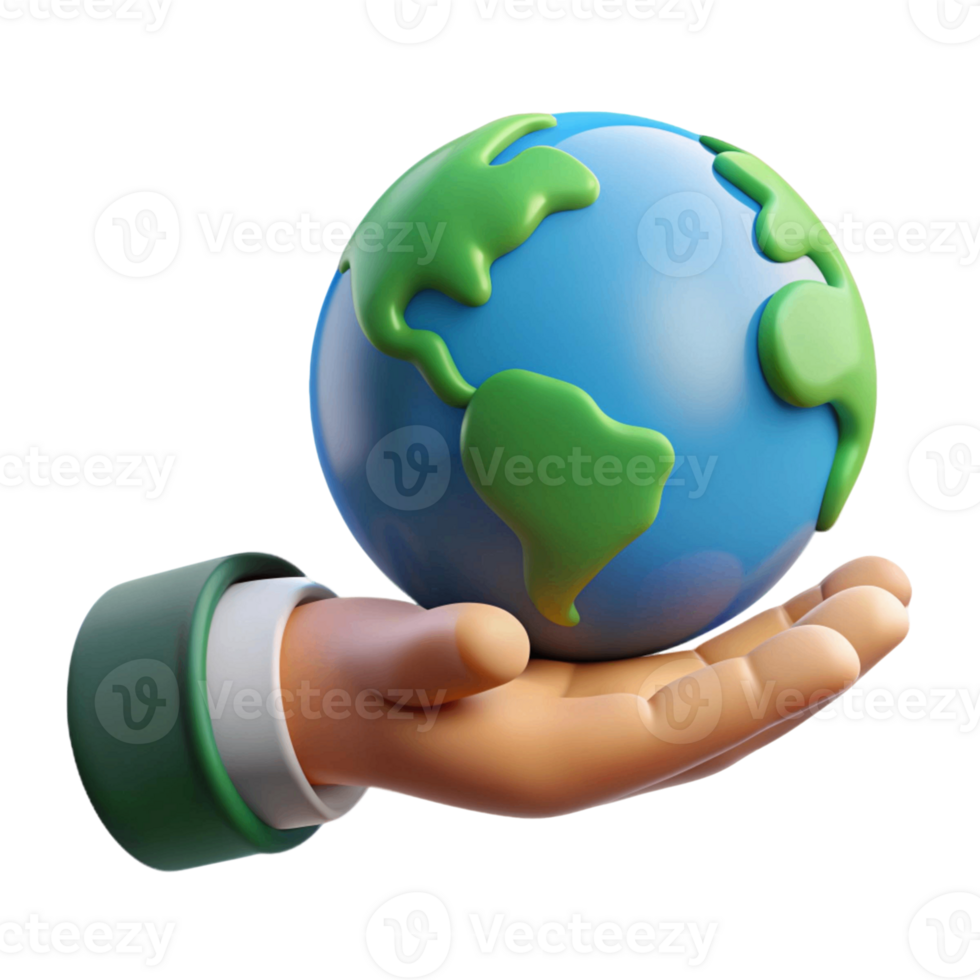 cute 3d hand holding earth icon png