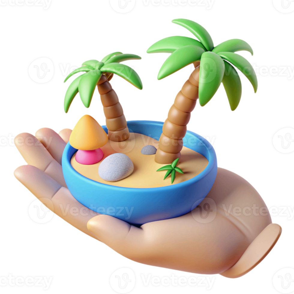 cute 3d hand holding beach icon png