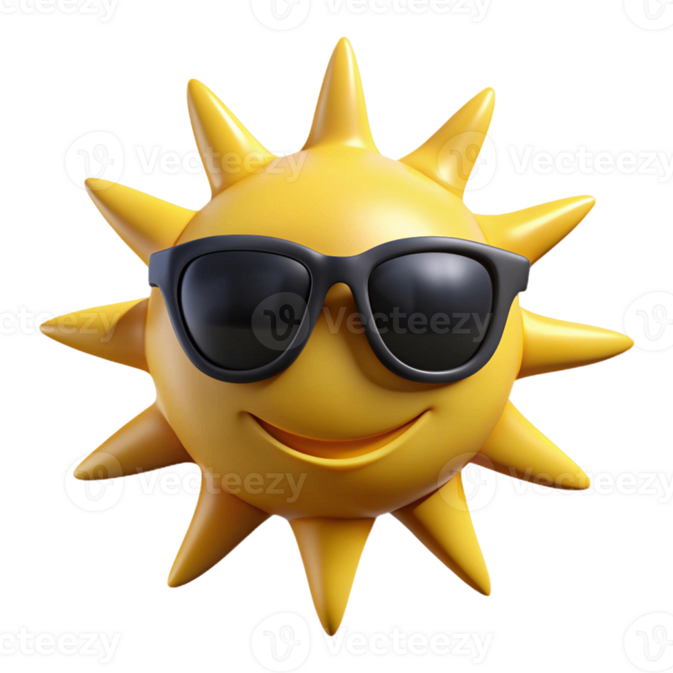 3d icon illustration of sun wearing sunglasses png