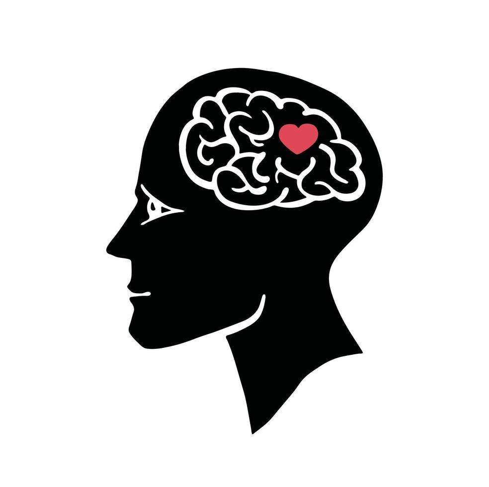 mental salud silueta, corazón en cerebro ilustración vector