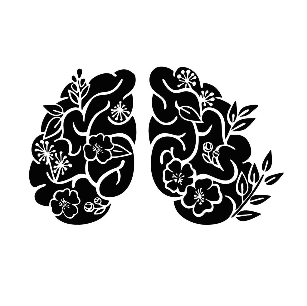 silhouette mental health blooming brain illustration vector