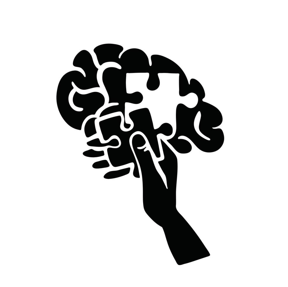 Silhouette missing piece puzzle of the mind illustration vector