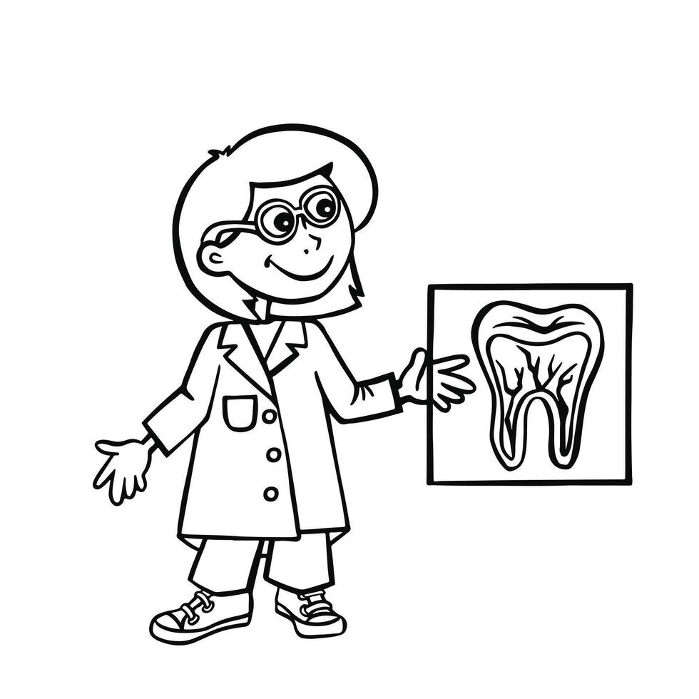 dentist holding x-ray of tooth outline style vector