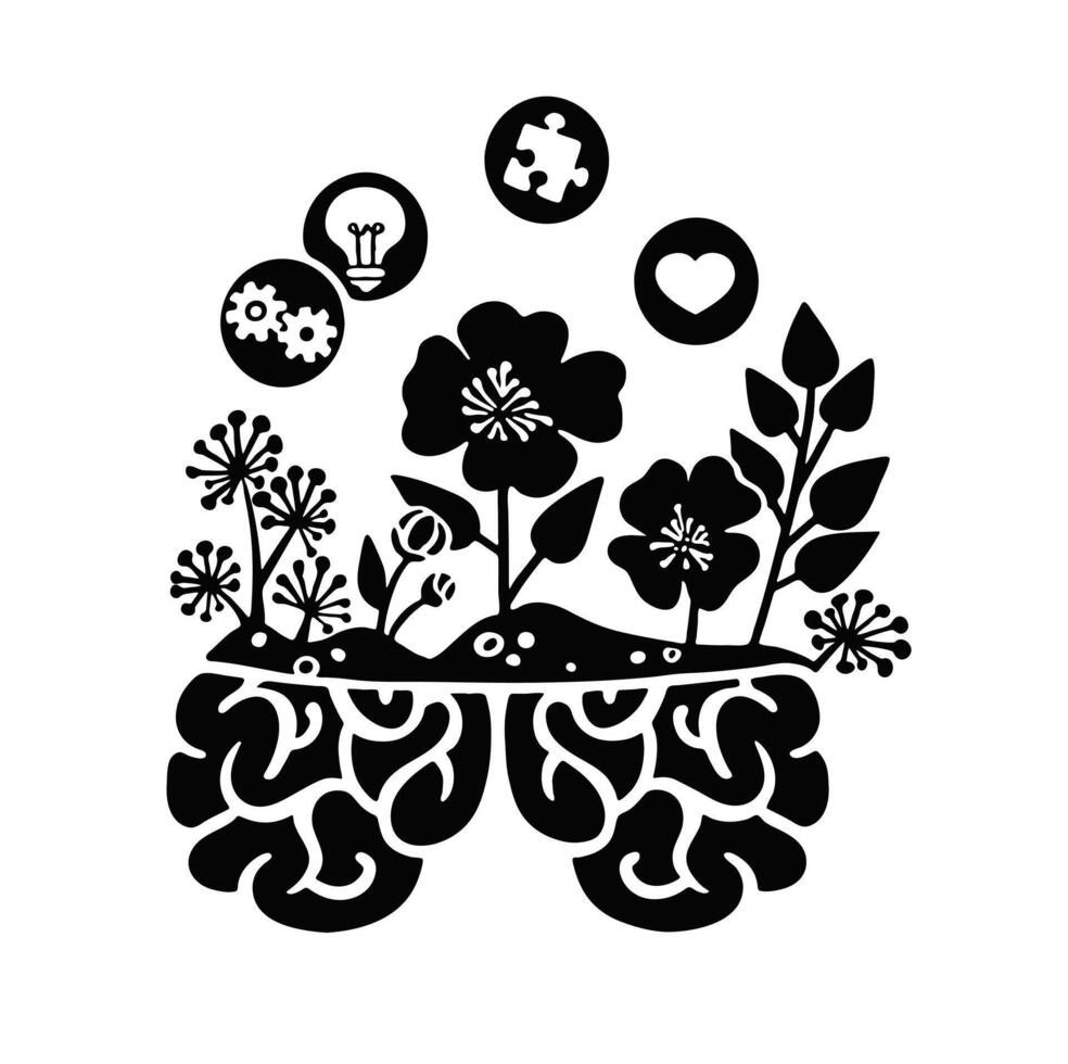 Mind flowers silhouette symbol illustration vector