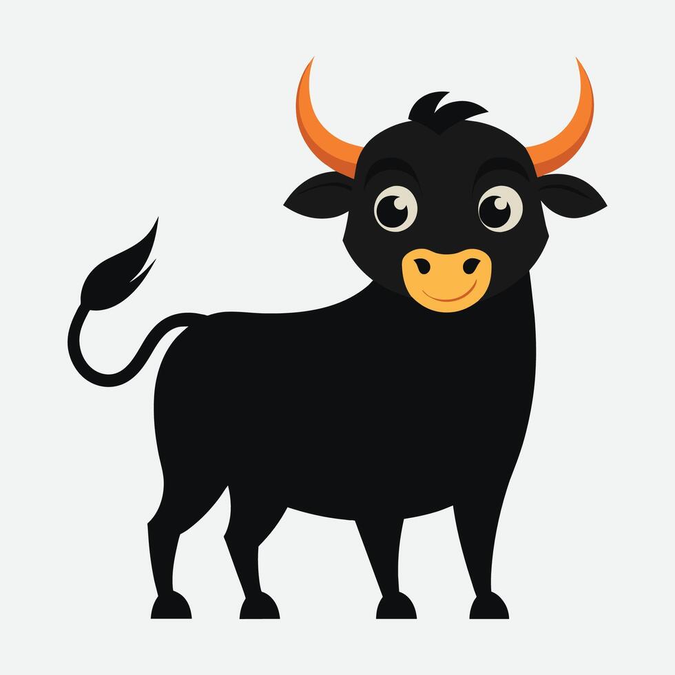 black bull cartoon animal illustration vector