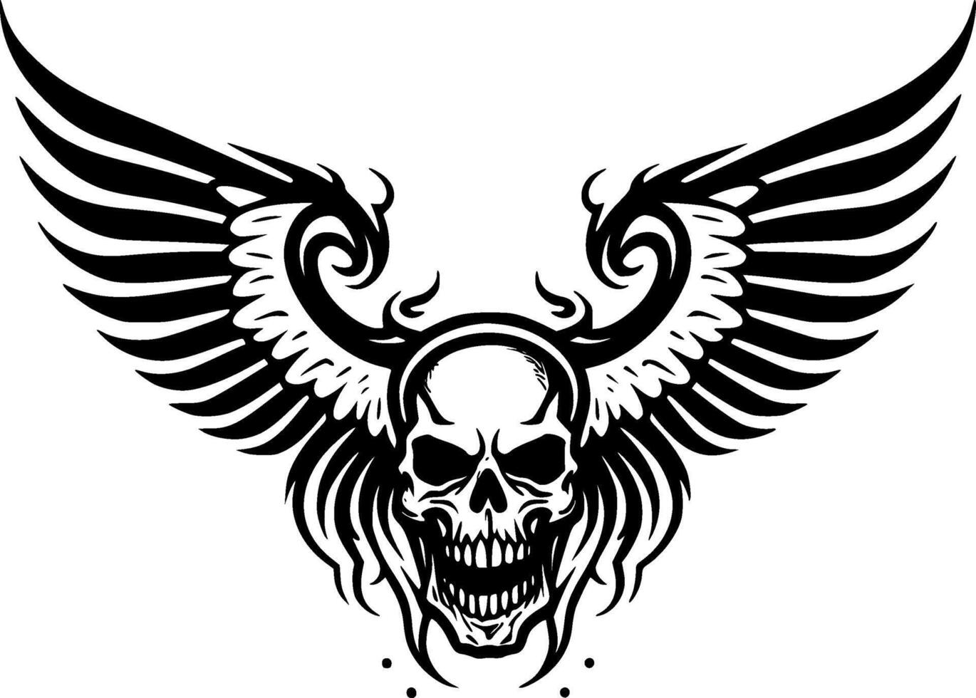 Skull With Wings - Black and White Isolated Icon - illustration vector