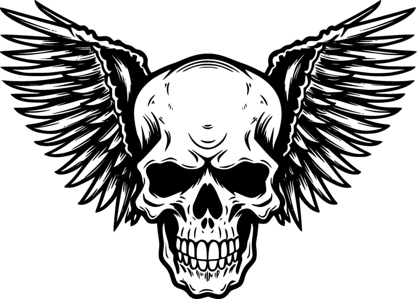 Skull With Wings - Black and White Isolated Icon - illustration vector