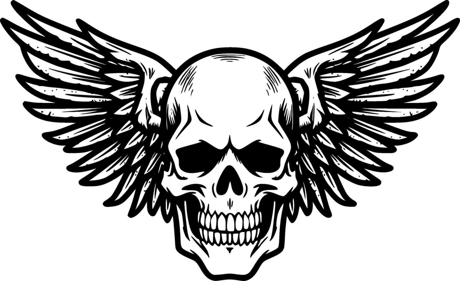 Skull With Wings - Black and White Isolated Icon - illustration vector