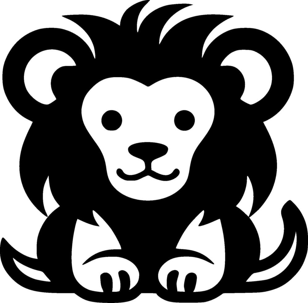 Lion Baby - Black and White Isolated Icon - illustration vector