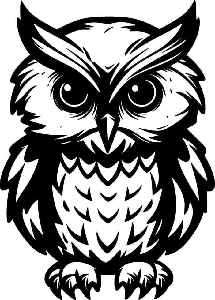 Owl Baby, Black and White illustration vector