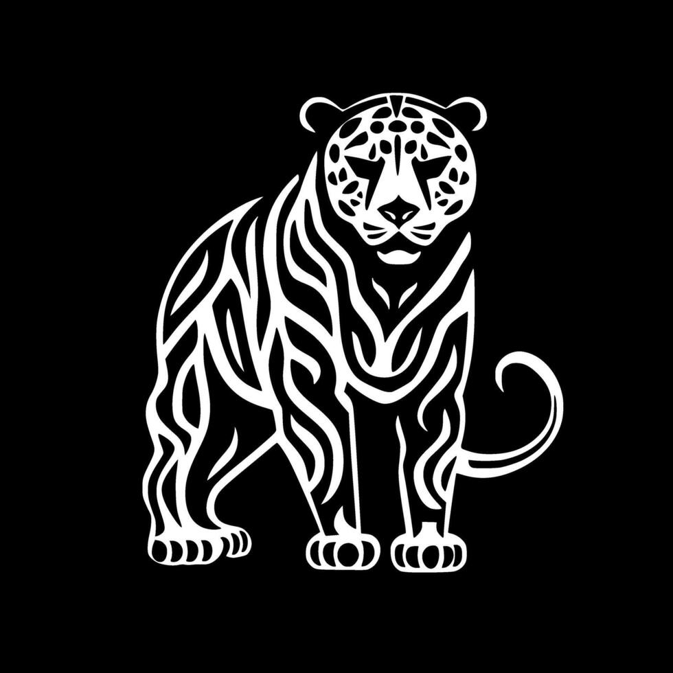 leopardo - negro y blanco aislado icono - ilustración vector