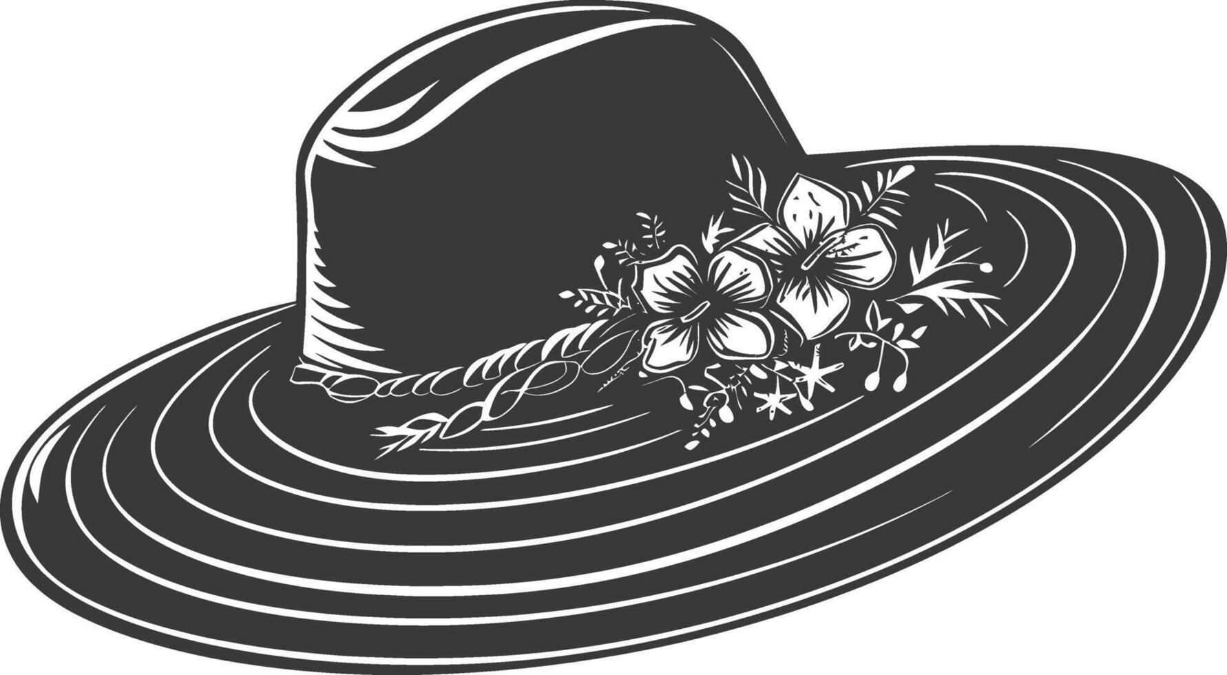 Silhouette beach hat black color only vector