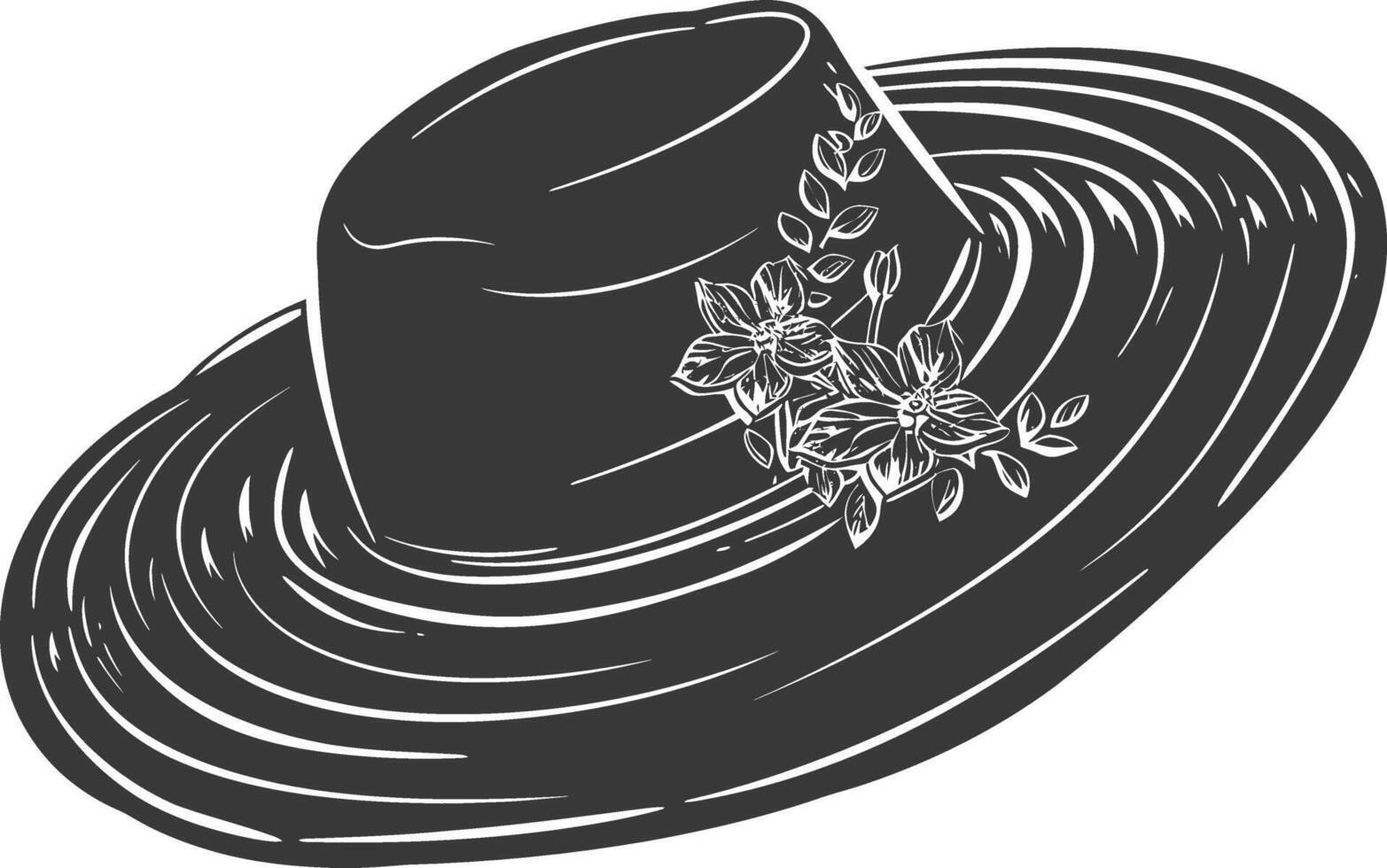 Silhouette beach hat black color only vector