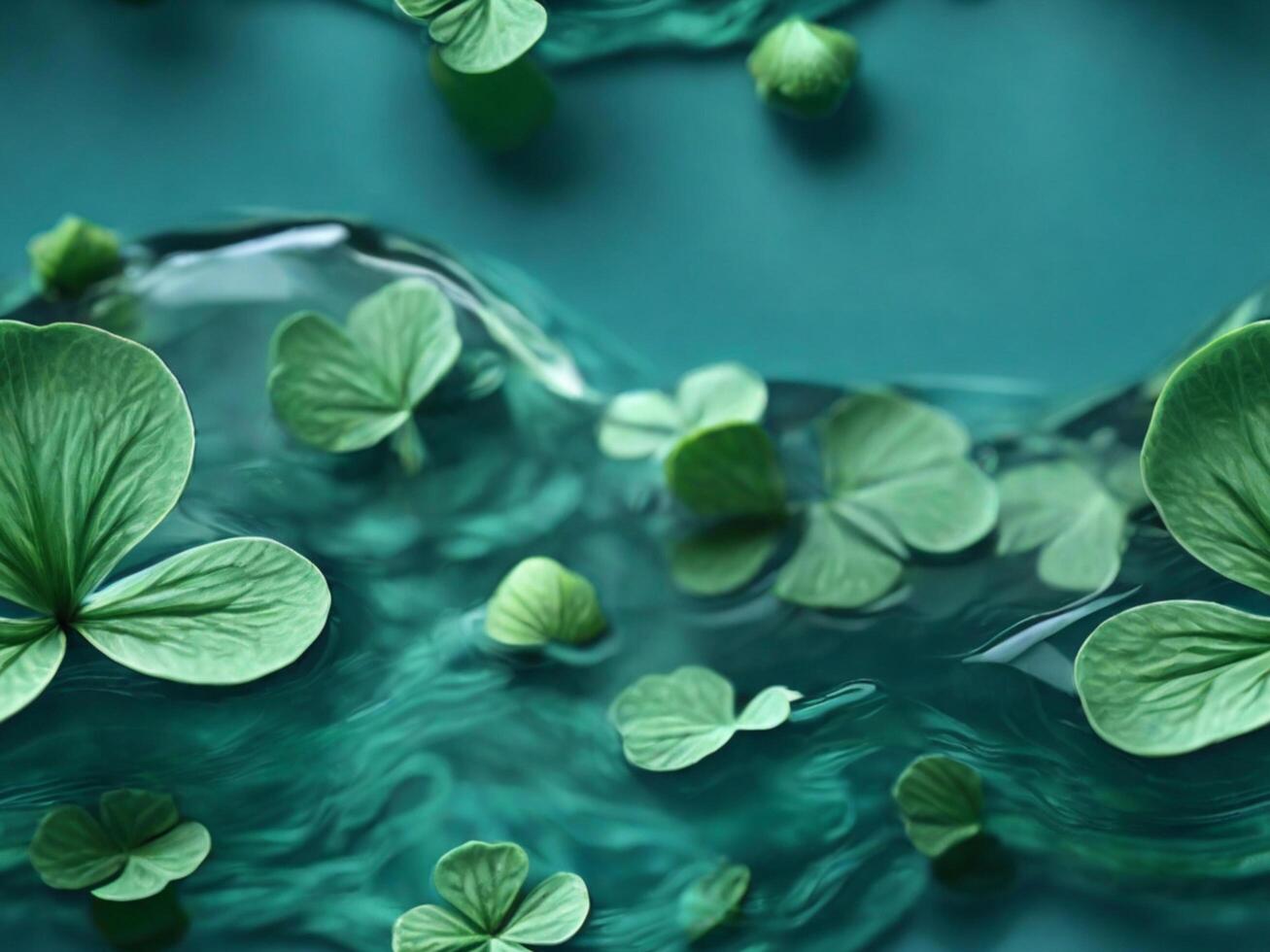 Vintage Seamless pattern of four leaf clover floating on water with texture effect. photo