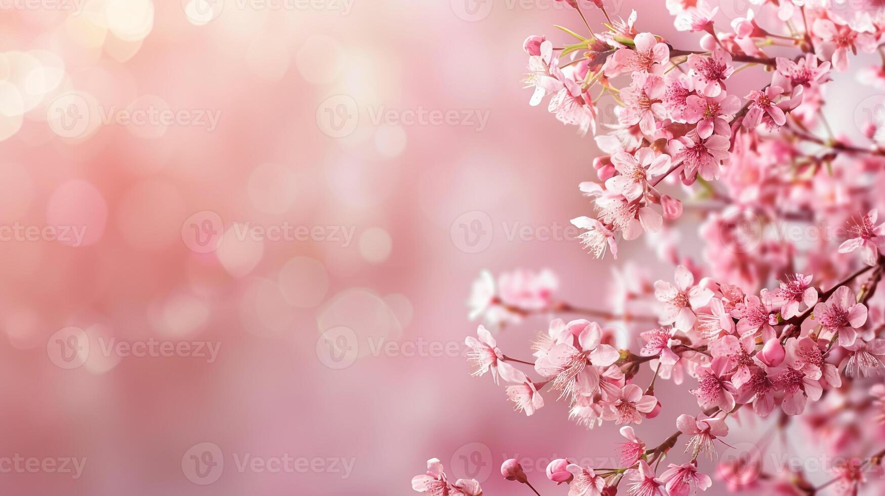 Mother's day background with copy space. Japanese sakura blooming. Right side composition photo