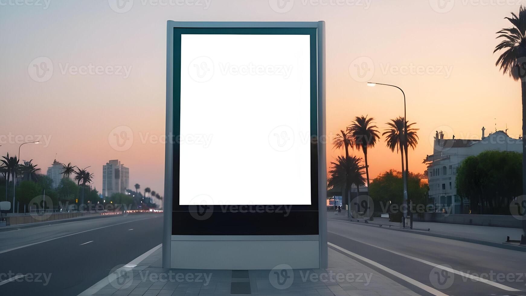 Portrait billboard white blank for outdoor advertising on urban at sunset photo