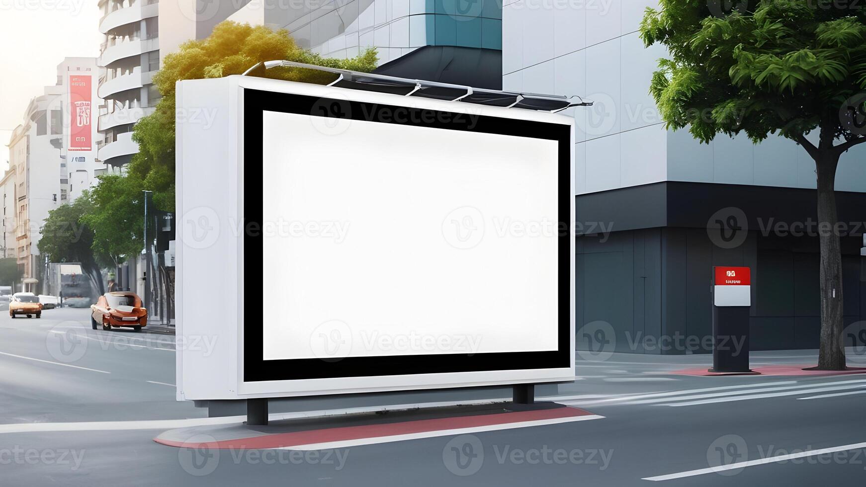 Blank white billboard mockup, advertisement billboard on roadside in city photo