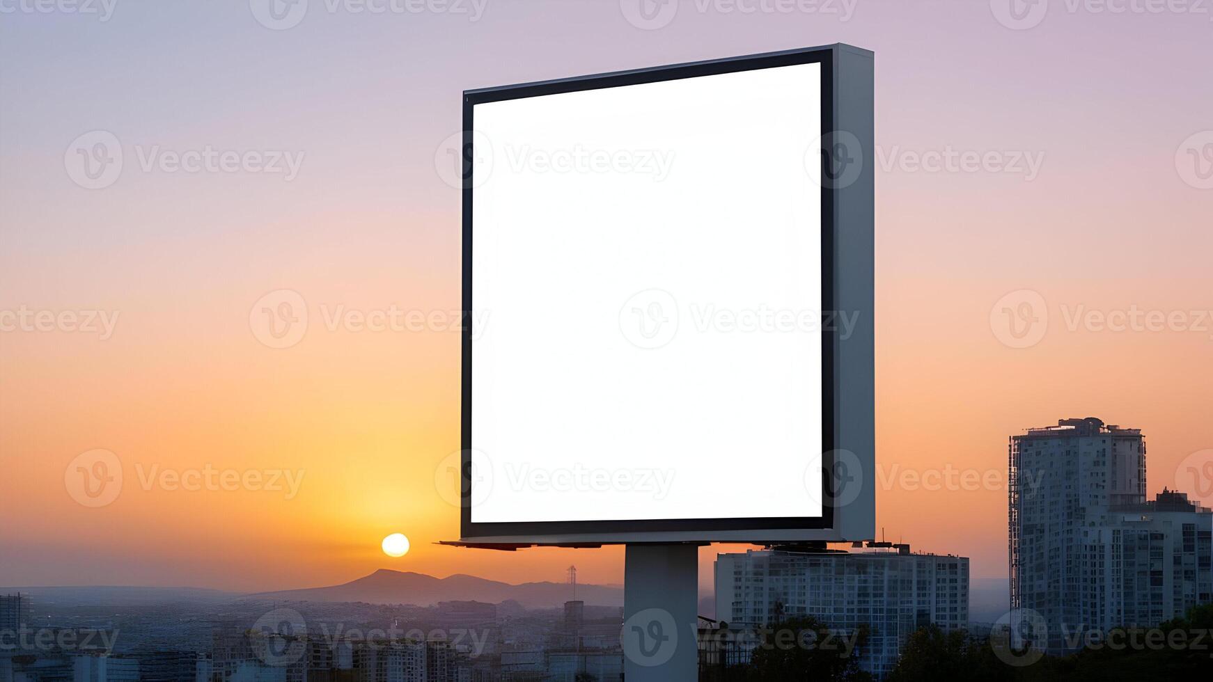 Portrait billboard white blank for outdoor advertising on urban at sunset photo