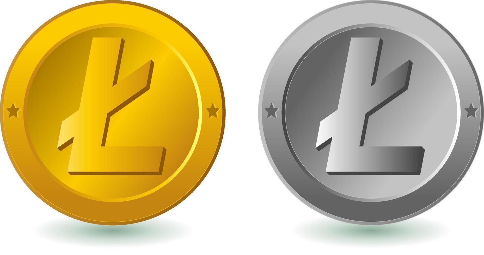 Lite coin digital currency. Gold and silver color. vector
