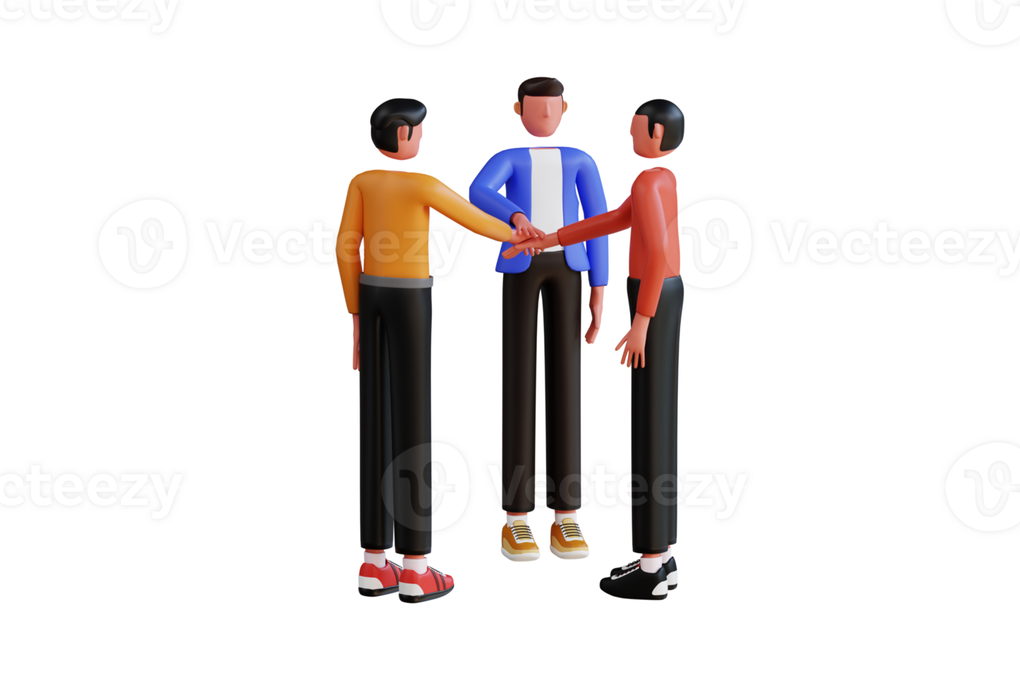 Successful business team 3D Illustration. 3d illustration of team spirit concept with human hands holding together png