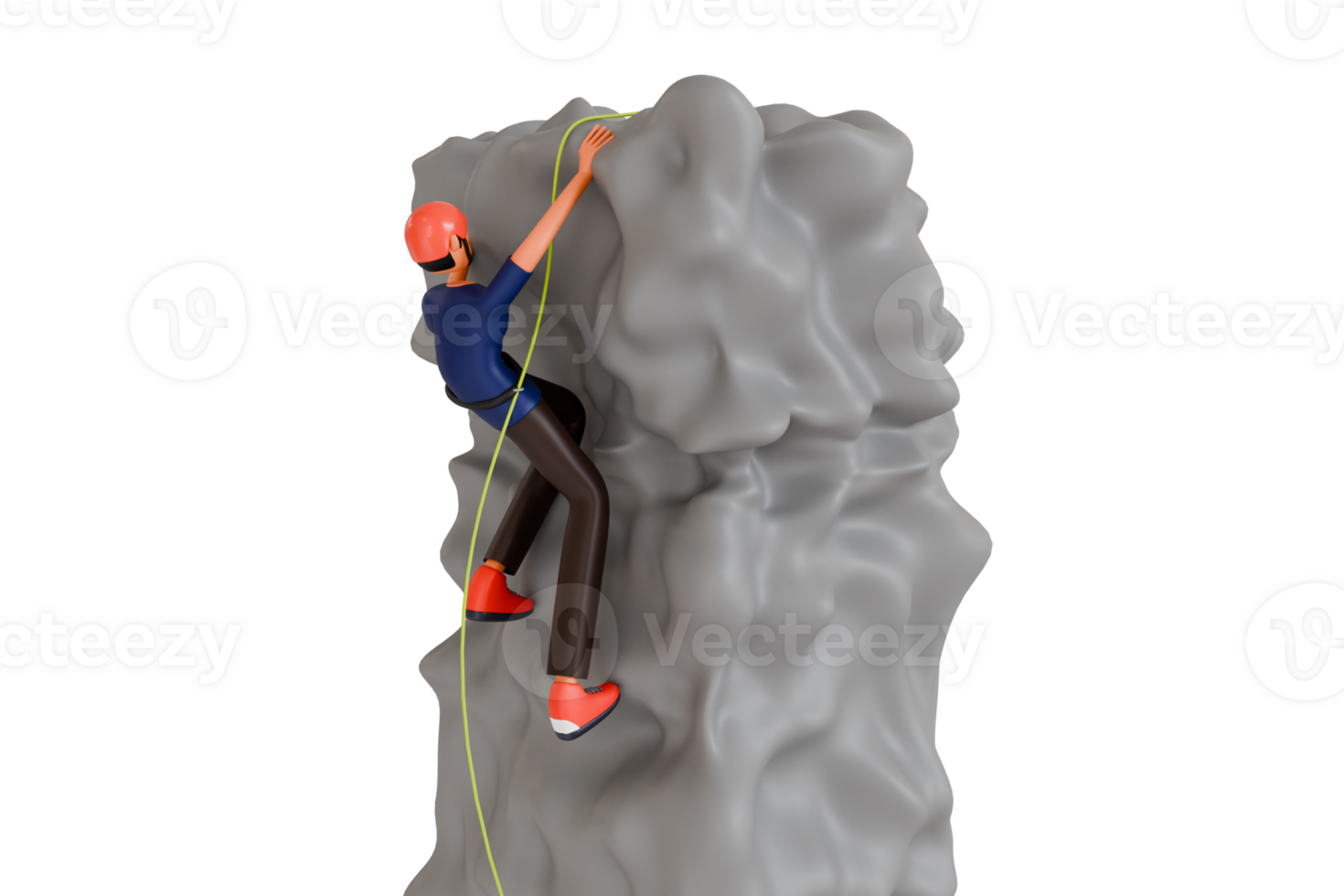 Rock Climbing 3D Illustration. 3d illustration of man climbing on a cliff. Mountain climbing 3d illustration png