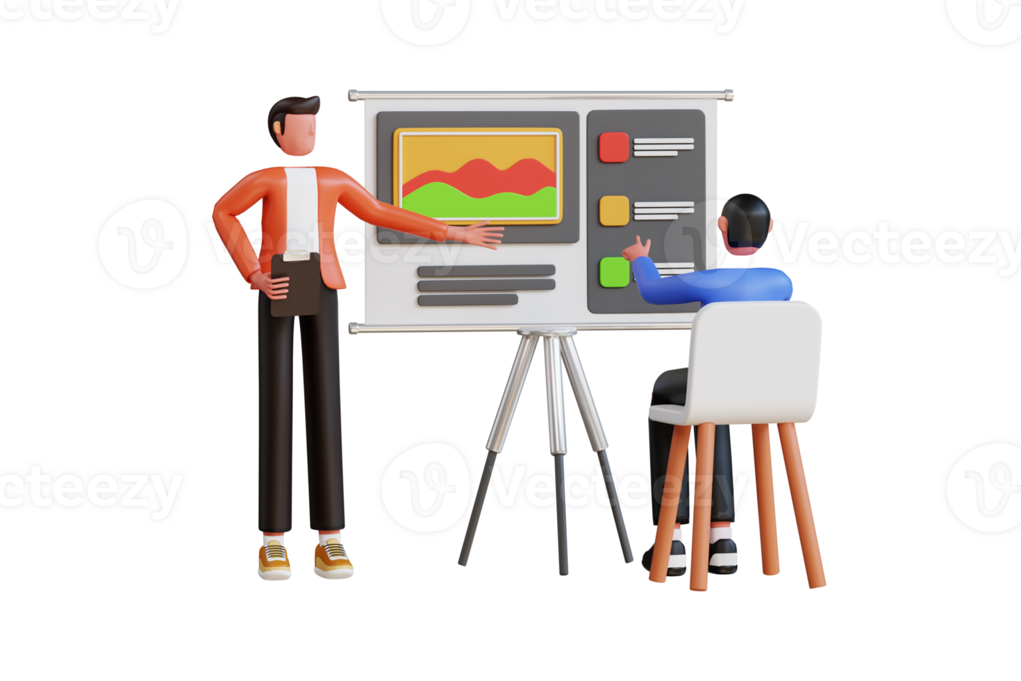 Businessman presenting business report 3d illustration. Presenting business analysis 3d illustration png