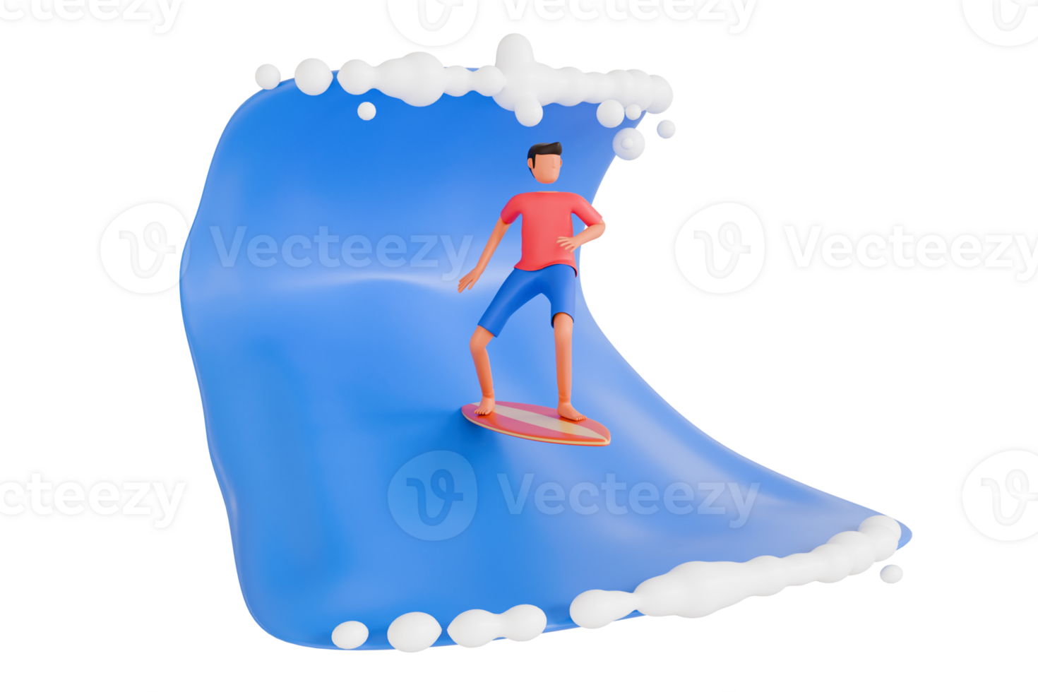 surfing 3d illustratie. jongen surfing Aan Golf 3d illustratie png