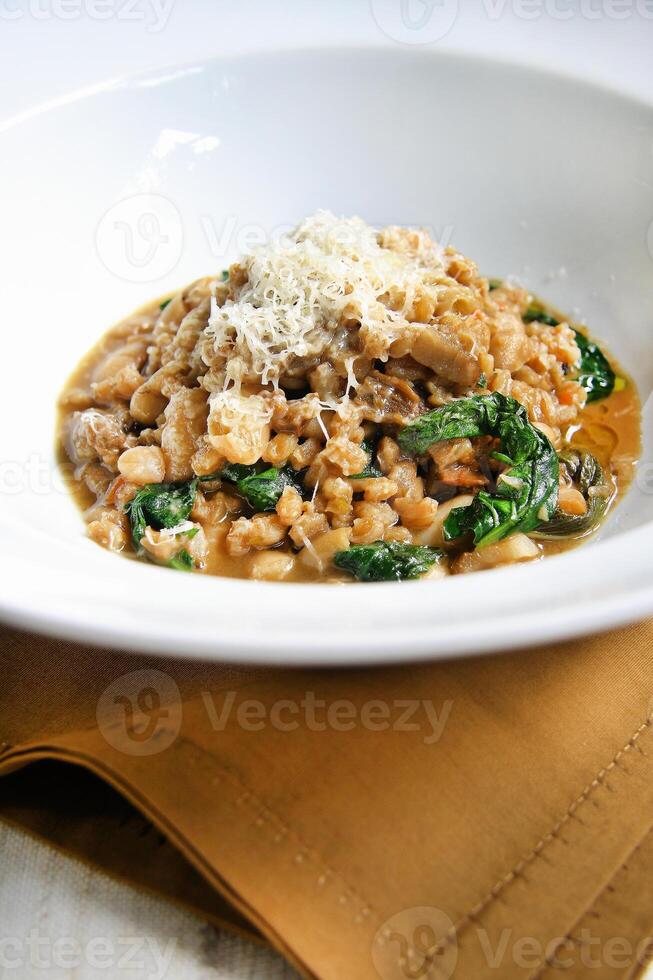broad bean soup with spinach photo