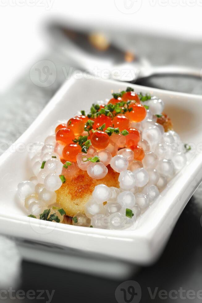 breaded oysters with marinated tapioca photo