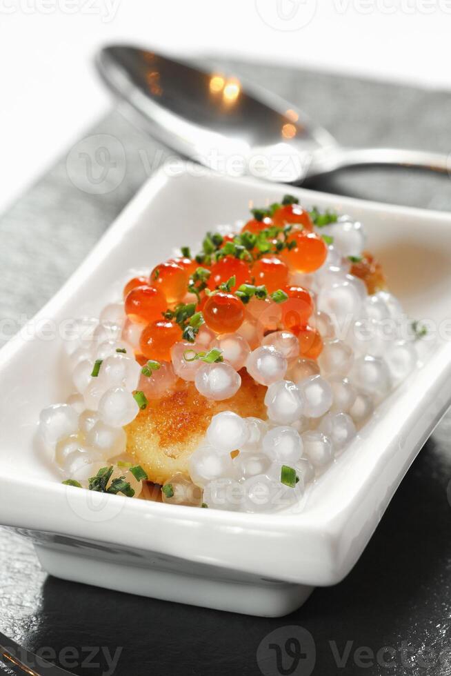 breaded oysters with marinated tapioca photo