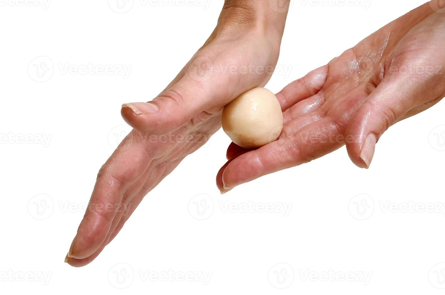 preparation of dough and filling of chicken meat in the drumstick photo