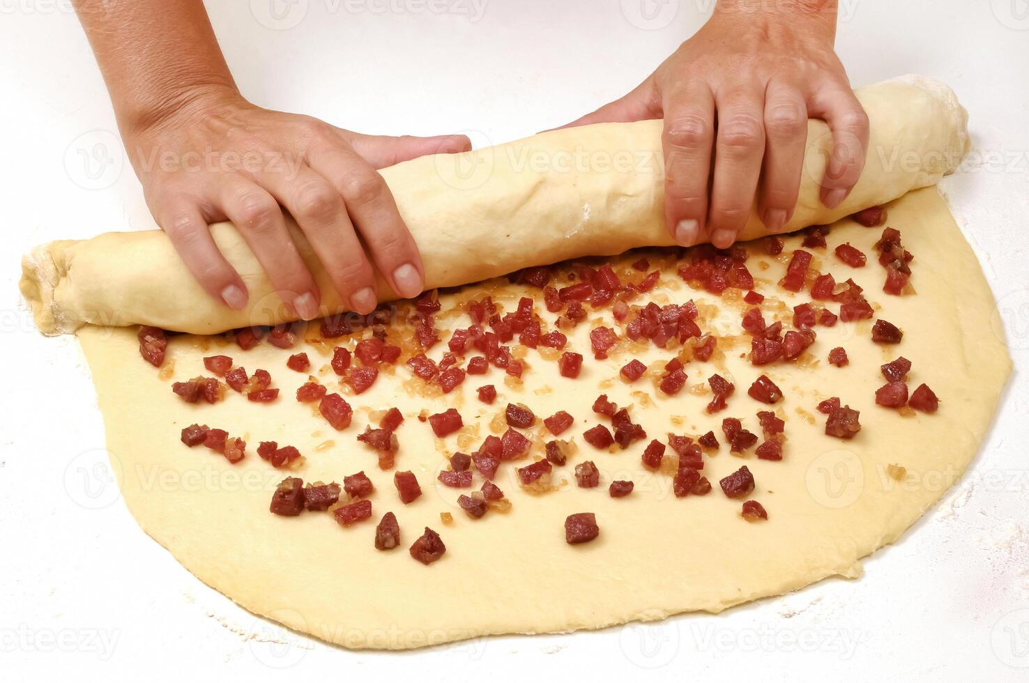 production of stuffed artisan breads made at home step by step photo