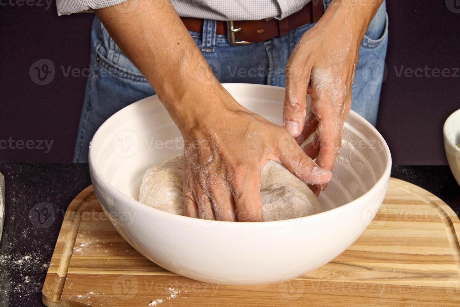 step by step of homemade bread with your hands photo