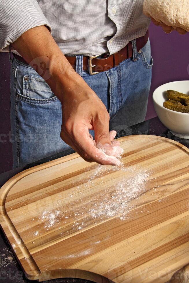 step by step of homemade bread with your hands photo