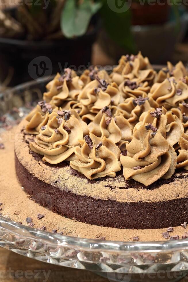 Divine chocolate cake with 100 percent cocoa photo