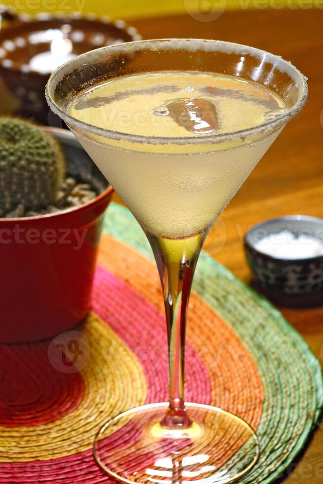 Margarita, famous drink with tequila, lime juice, liqueur and ice photo