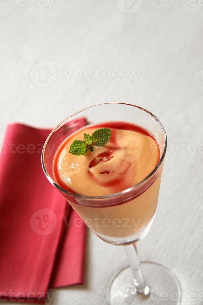 Papaya cream with cassis liqueur, Brazilian dessert photo