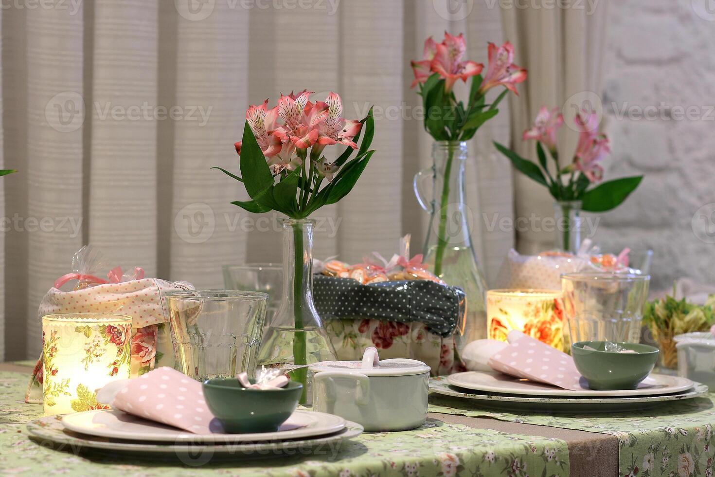 sophisticated tables with plates, cutlery and fine glasses close-up photo