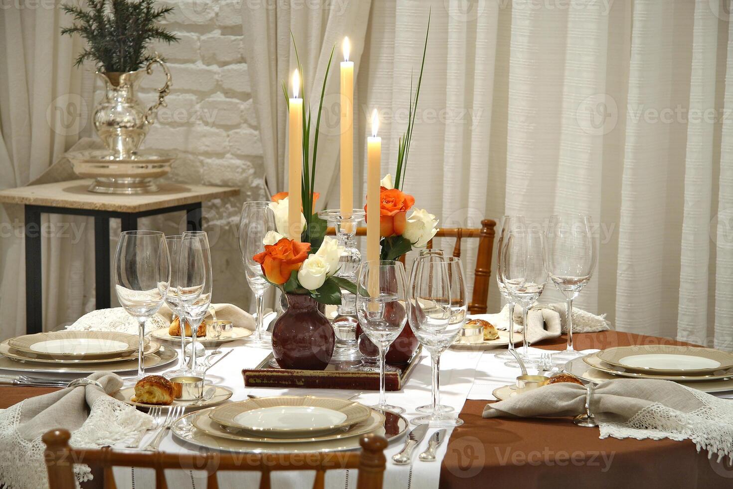 table set up for formal dining with all the details photo