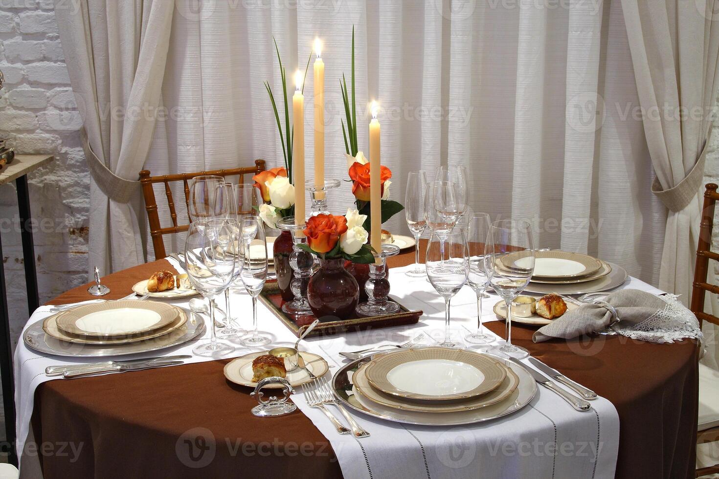 table set up for formal dining with all the details photo