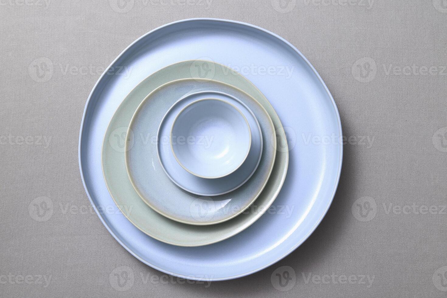 blue plates and bowl seen from above photo