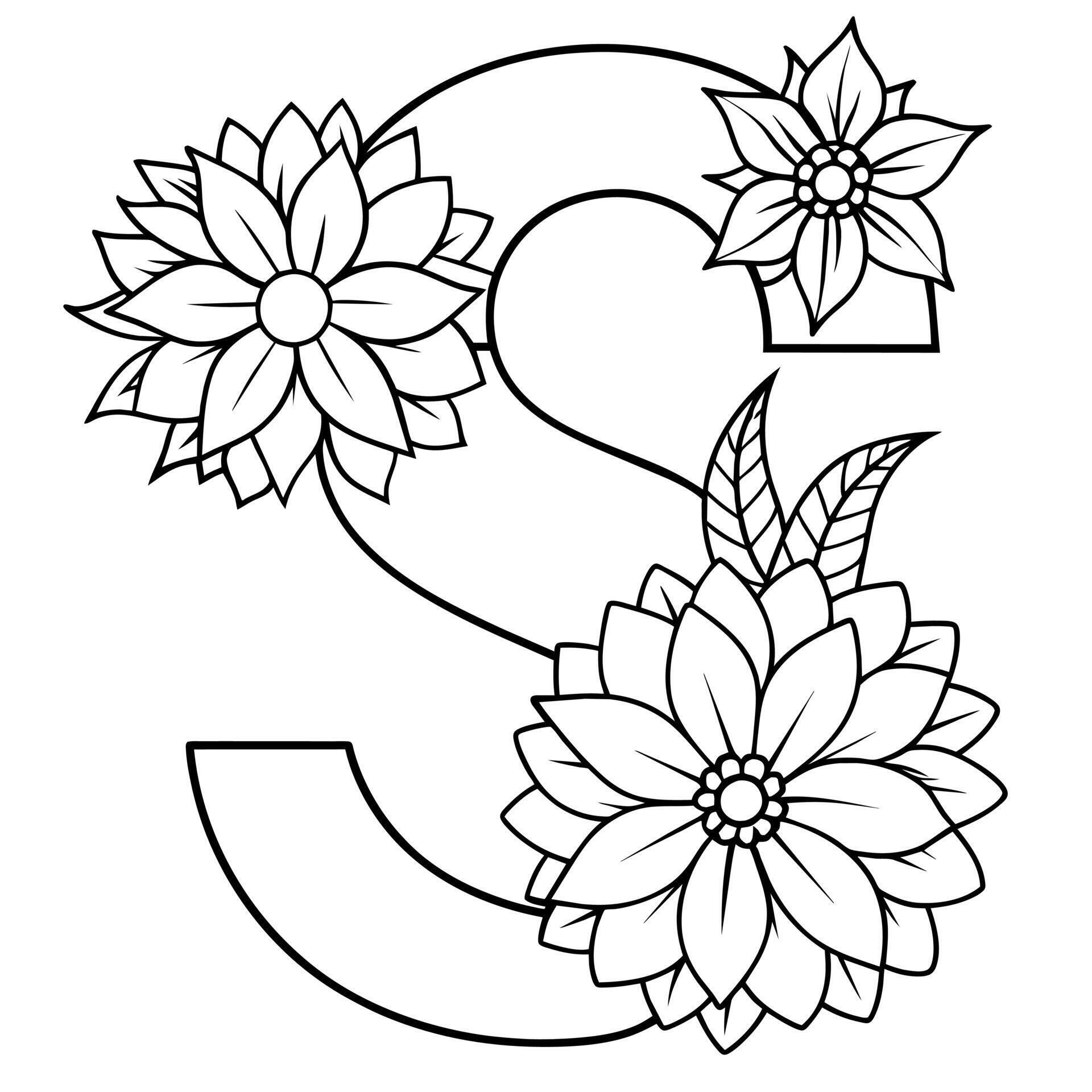 Alphabet S coloring page with the - Alphabet S Coloring Page With The Flower S Letter Digital Outline Floral Coloring Page Abc Coloring Page Free Vector 