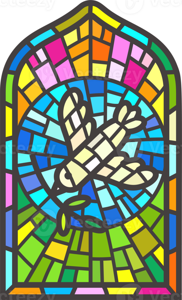 Church stained window. Christian mosaic glass arch with dove bird png