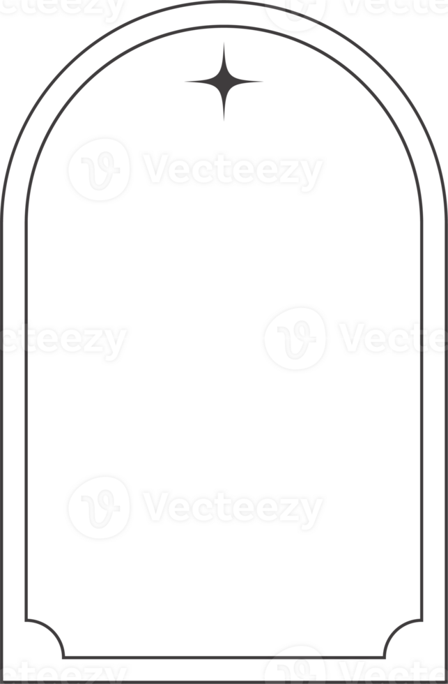 estético quadro, Armação e forma com estrelas. mínimo ano 2000 esboço gráfico Projeto com brilhos. abstrato arco fronteira. na moda boho geométrico modelo. png