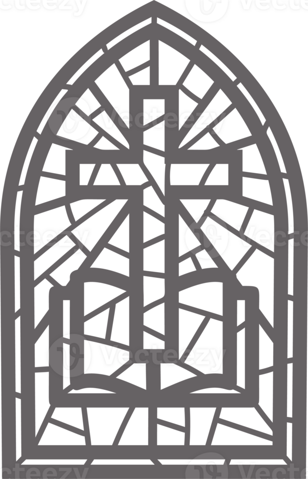 Kirche Glas Fenster. befleckt Mosaik katholisch Rahmen mit religiös Symbol Kreuz und Bibel Buch. Gliederung Illustration png